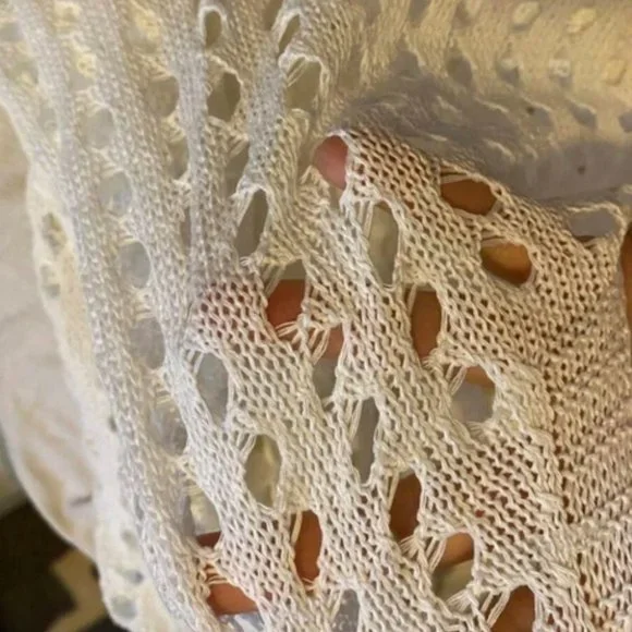 Boho hollow cut Knit Crochet Top beach vacation white - Picture 8 of 8